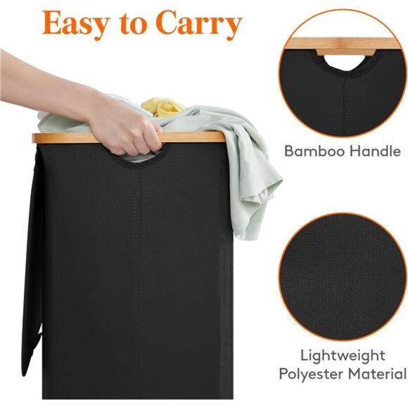 100L Laundry Basket with Lid, Clothes Hampers for Laundry with Bamboo Handles - Picture 6 of 7